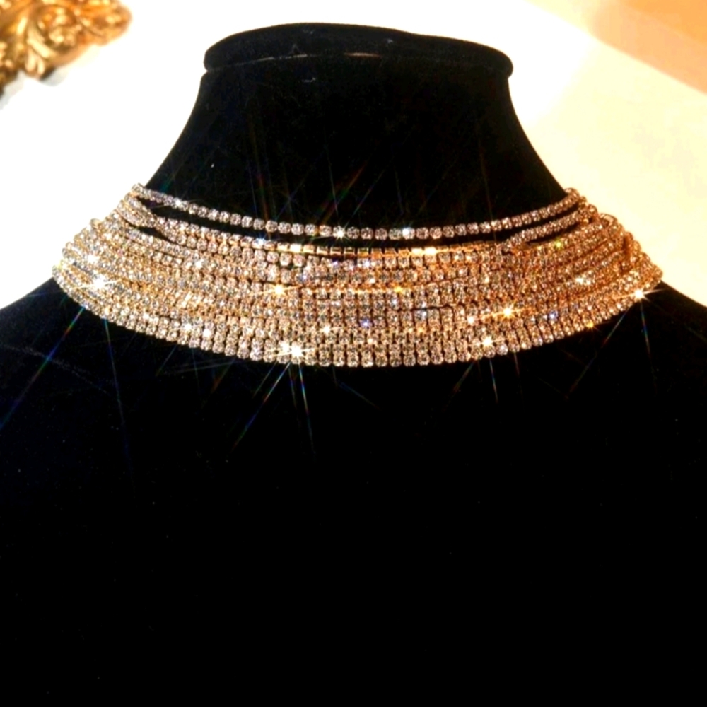 Sparkling Layered Gold Choker Necklace